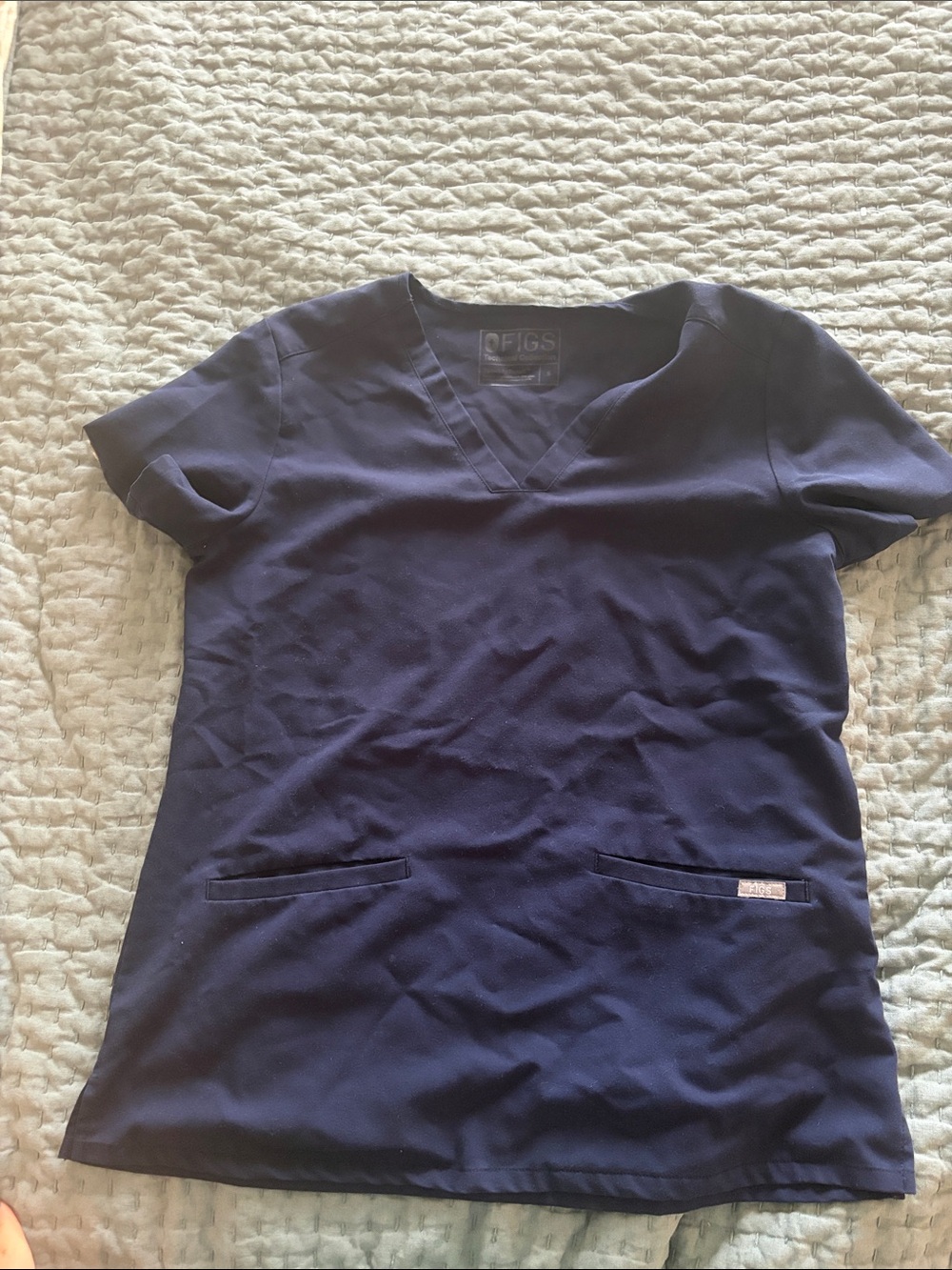 Figs Small Navy V-Neck Scrub Top with 2 Front Pockets